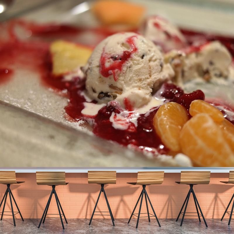 Dessert Shop Wall Mural Decor with Ice Cream Painting Eco-friendly Wallpaper