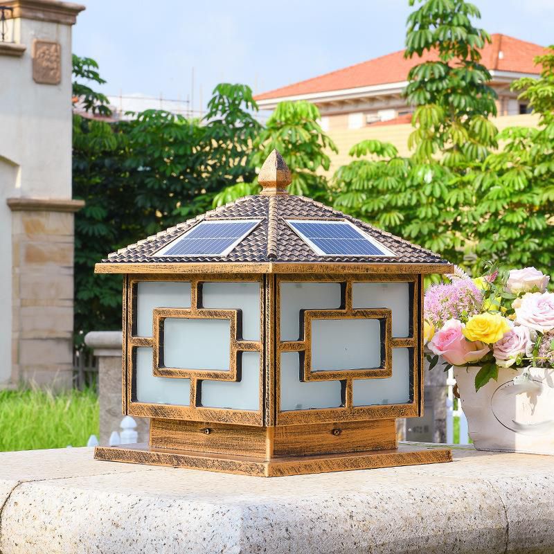 Rectangular Shape Metal Pillar Lamp Modern Style 1 Light Solar Outdoor Light