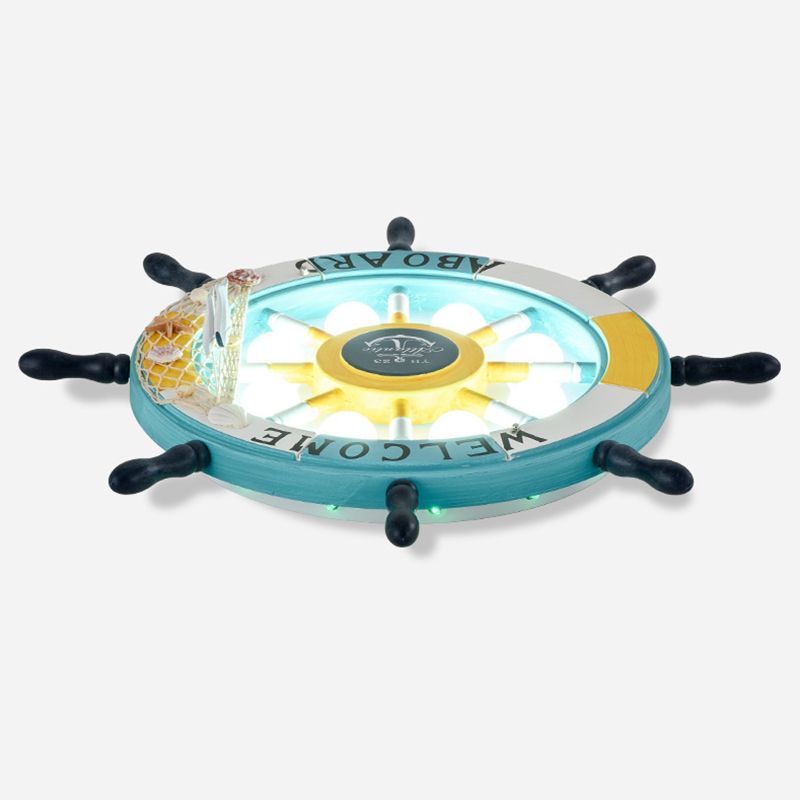 Salle des enfants Plafond Fixation de la lumière Creative Boy Bedroom Study Cartoon Pirate Ship Rudder Mediterranean Style LED LED