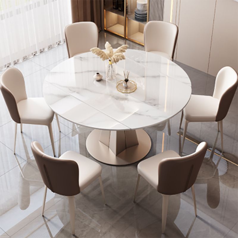 Modern Sintered Stone Top Dining Table Extendable Round Table with Pedestal Base