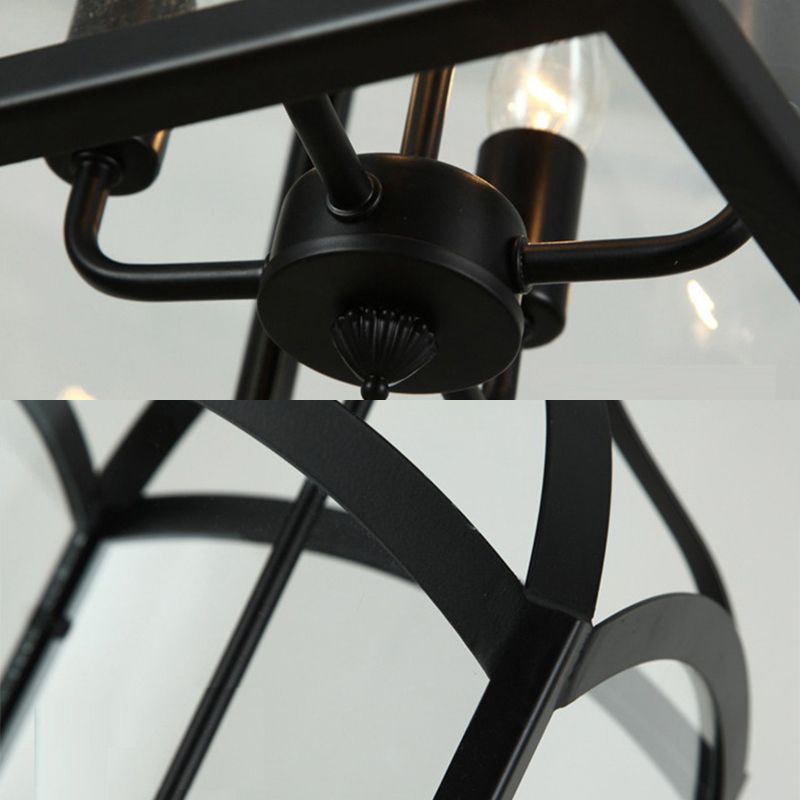 Luz colgante negra de 4 luces en lámpara colgante de hierro forjado de estilo clásico industrial con sombra de vidrio