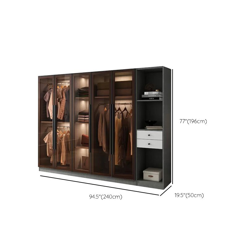 Modern Wardrobe Cabinet Glass and Engineered Wood Wardrobe Closet