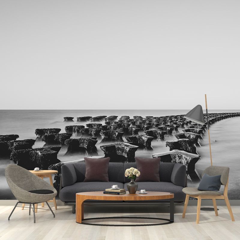 Customized Coastal Mural Wallpaper Mildew Resistant for Living Room Decor