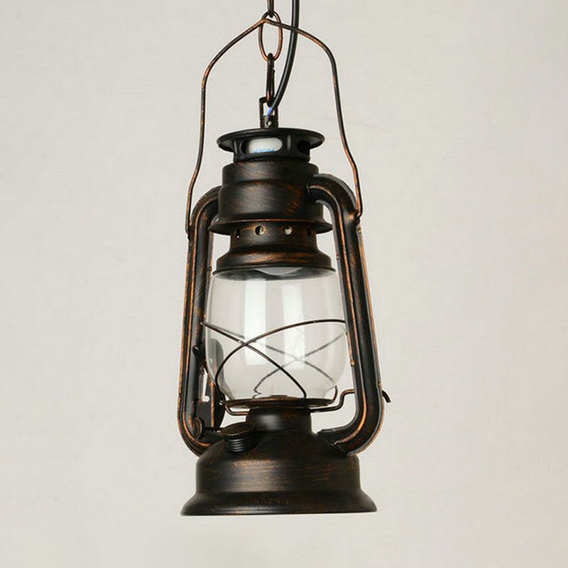 Nautical Kerosene Lantern Pendant Light Single-Bulb Clear Glass Hanging Lamp for Corridor