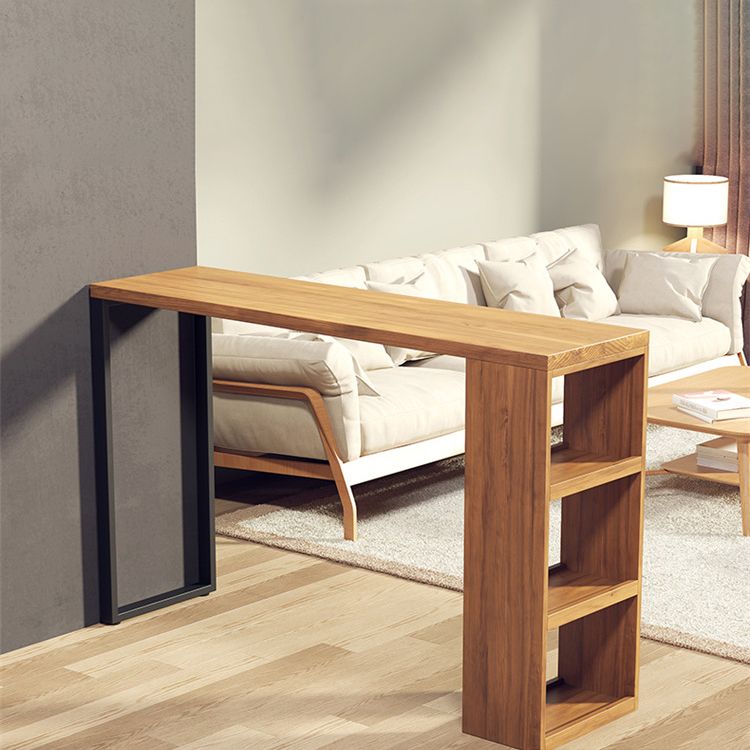 Solid Wood Bistro Table Brown Rectangle Bar Height Pub Table with 3-shelf