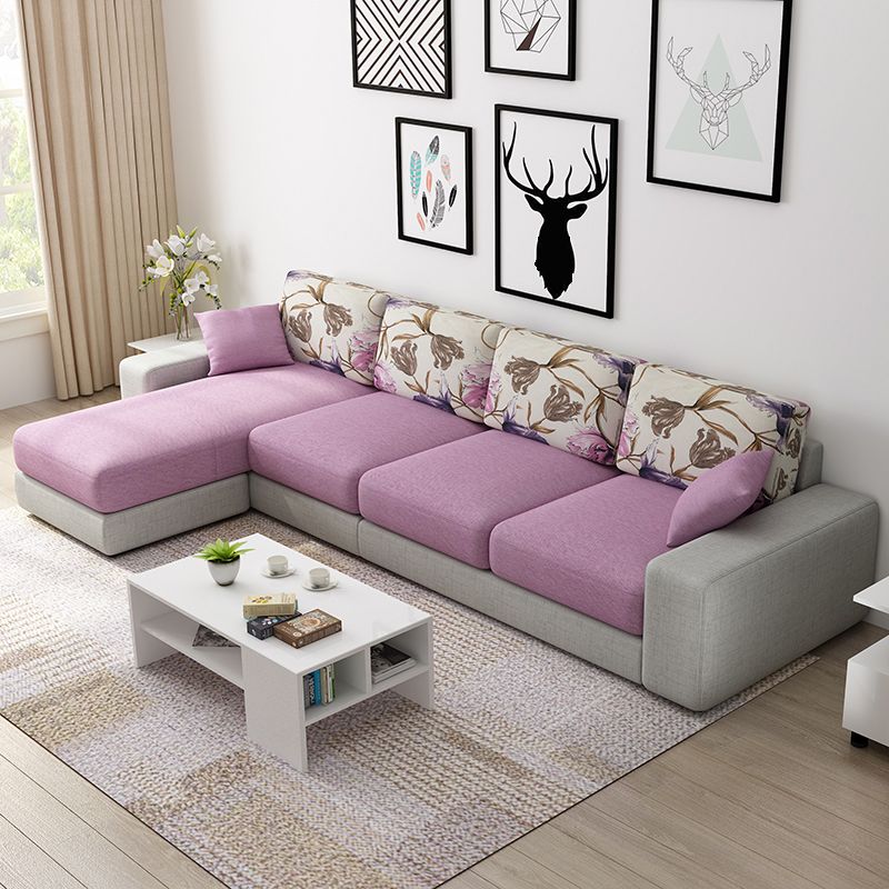 Nordic Assembled Linen Living Room Square Arm Pillows Sofa Chaise