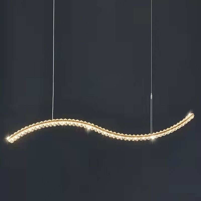 Modern LED Island Light Gold Wavy Crystal Suspension Light for Dining Room