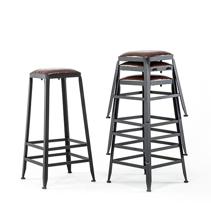 Industrial Footrest Armless Barstool Leather Stackable Coffee Shop Stool