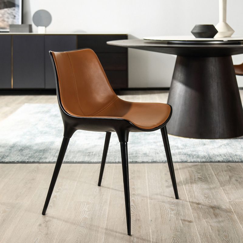 Contemporary Style Side Chair Metal Solid Back Dining Room Chair for Brasserie