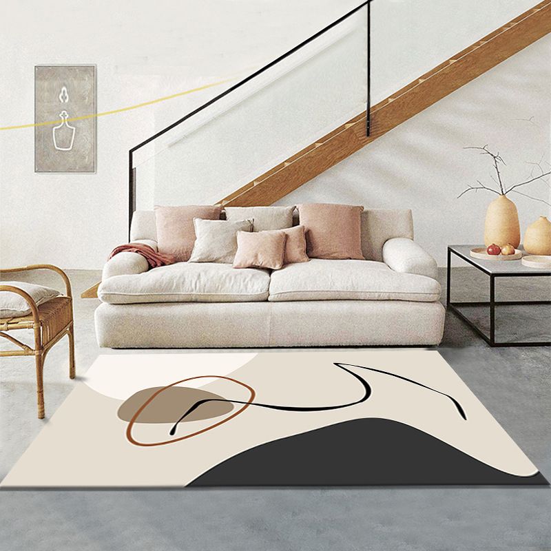 Beige Abstract Color Lump Rug Polyetser Modern Rug Stain Resistant Rug for Living Room