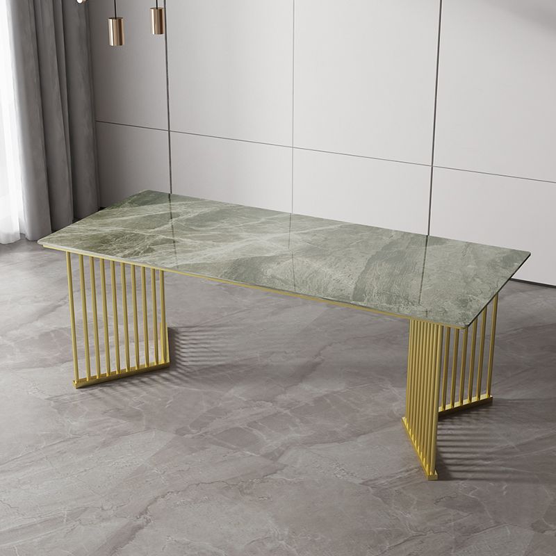 Luxe huis gesinterde stenen eettafel rechthoekige tafel met dubbele voetstukbasis