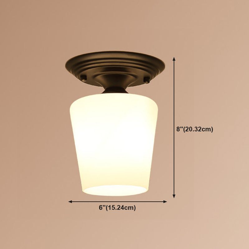 Glass Shaded Close to Ceiling Lamp Simplistic Aisle Semi-Flush Mount in Black