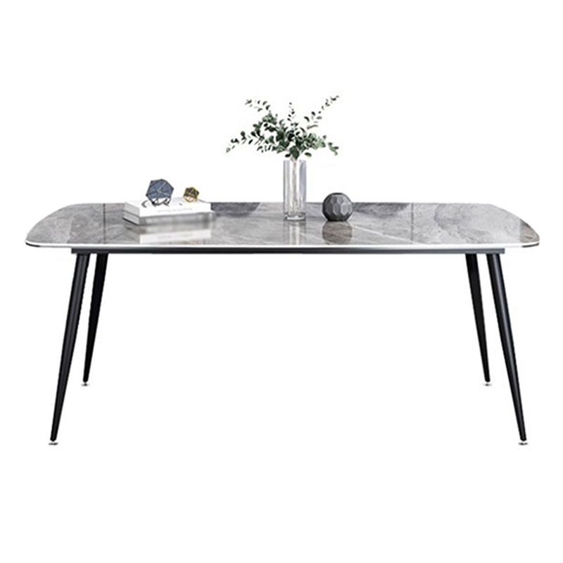 Mesa de piedra sinterizada moderna con mesa de comedor de mesa rectangular de 4 patas con base de metal