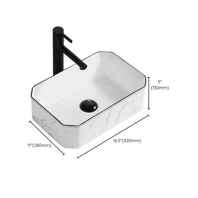 Contemporary Bathroom Sink Pop-Up Drain Porcelain Rectangular Vessel