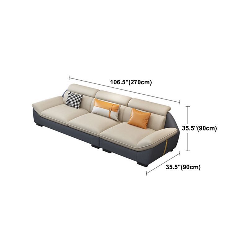 Nordic Faux Leather Sectional in Beige Flared Arm Sectional with Pillows