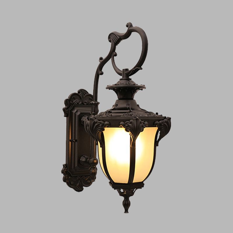 Rustic Acorn Shaped Wall Mount Lighting 1 Head Frosted Glass Wall Lamp Sconce in Black/Red for Courtyard