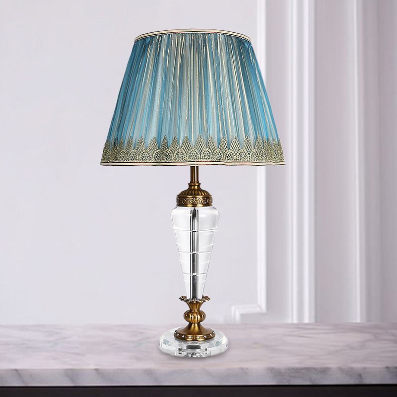 1 Head Conical Reading Light Modernist Clear Crystal Nightstand Lamp in Blue for Bedroom
