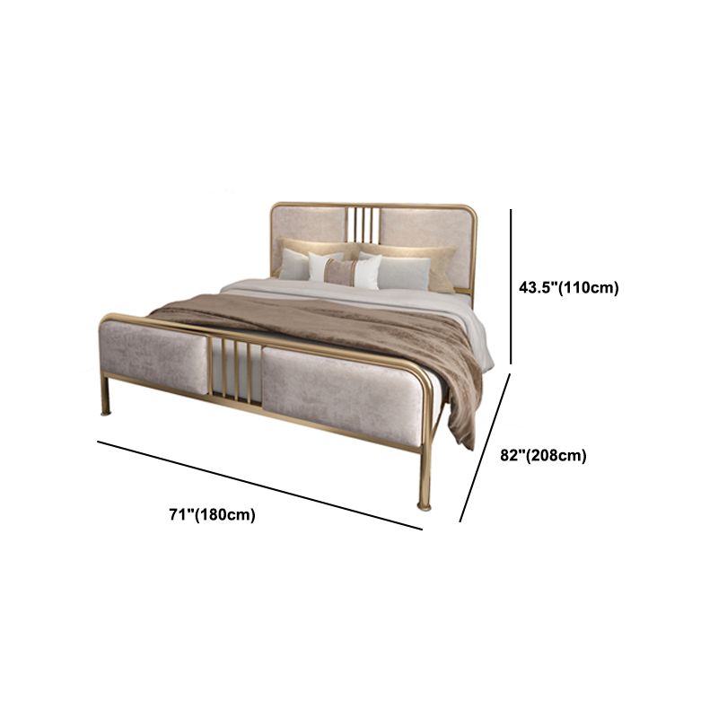 Iron Frame Bed with Panel Headboard and Iron Legs Solid Color Bed