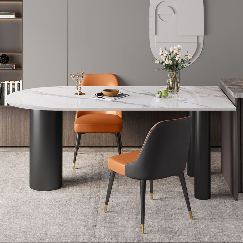 Modern White and Black Dinner Table Stone Top Tripod Base Dining Table