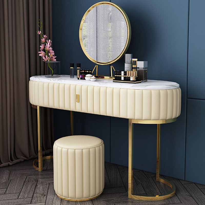 Glam Stone Top Oval Vanity Table with Metal Base Makeup Dressing Table