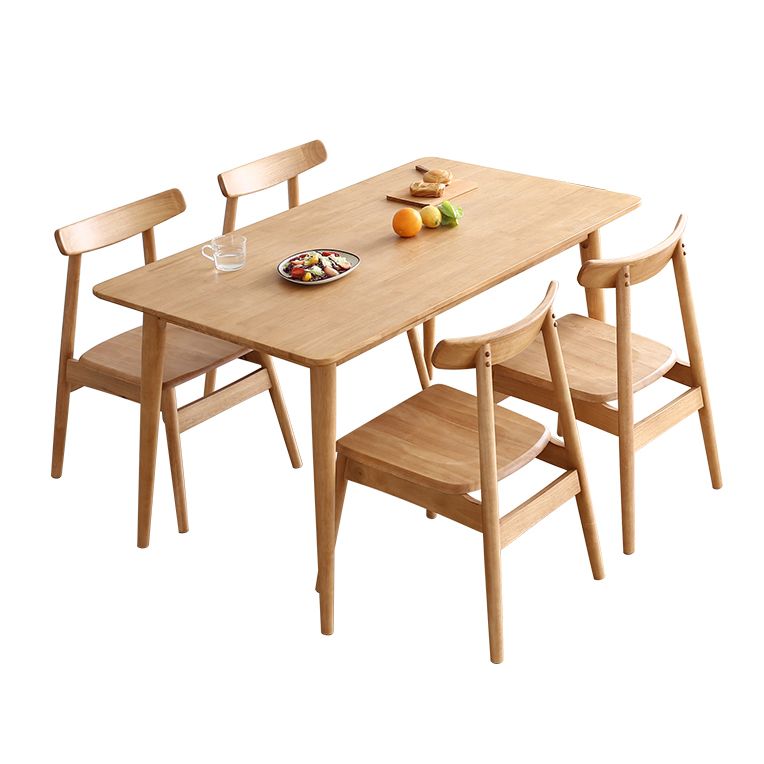 Minimalist Standard Khaki Dining Set Rectangle Shape Solid Wood Dining Set with 4 Legs Base