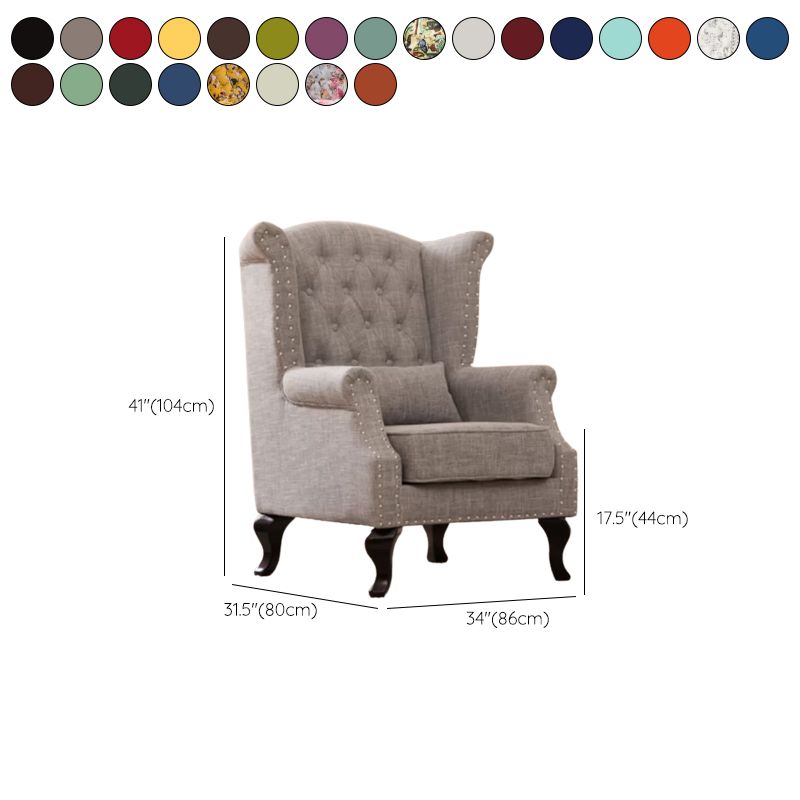 Mid-century Modern Rolled Arms Wingback Chair Tufted Back Nailhead Trim Chair