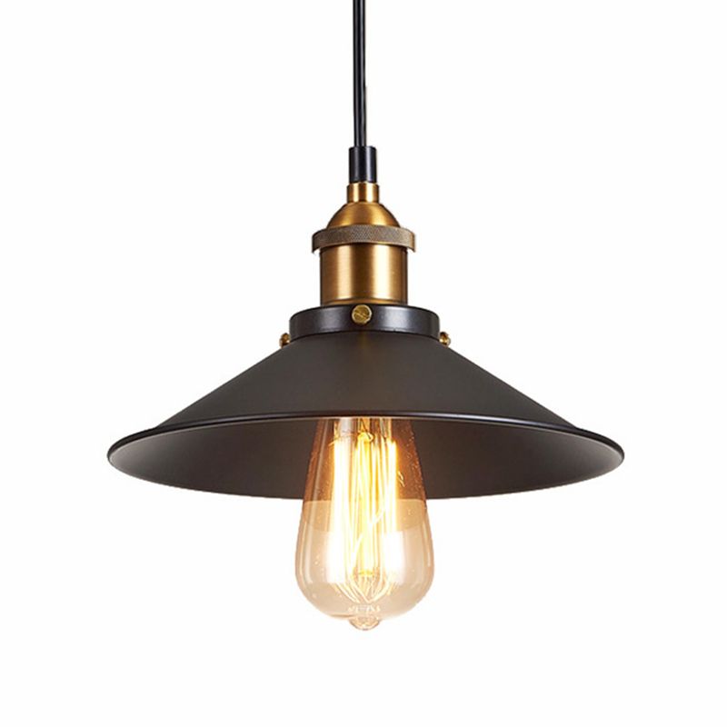 Metallic Cone Shade Pendant Light Antique 1-Light Restaurant Hanging Light Fixture in Black