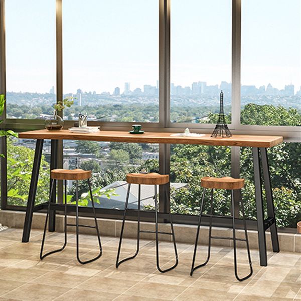 1/4 Pieces Industrial Iron Bar Table Set Rectangle Wood Bistro Set with Footrest