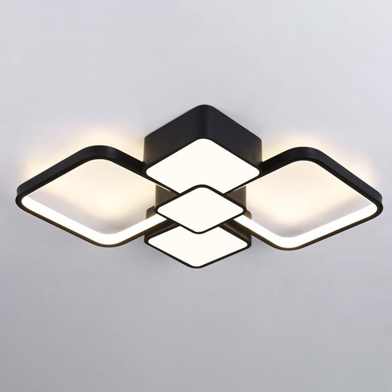 Square Flush Light Modernist Acrylic LED Black/Black-White Ceiling Mounted Fixture in Warm/White Light, 18"/21.5" Wide