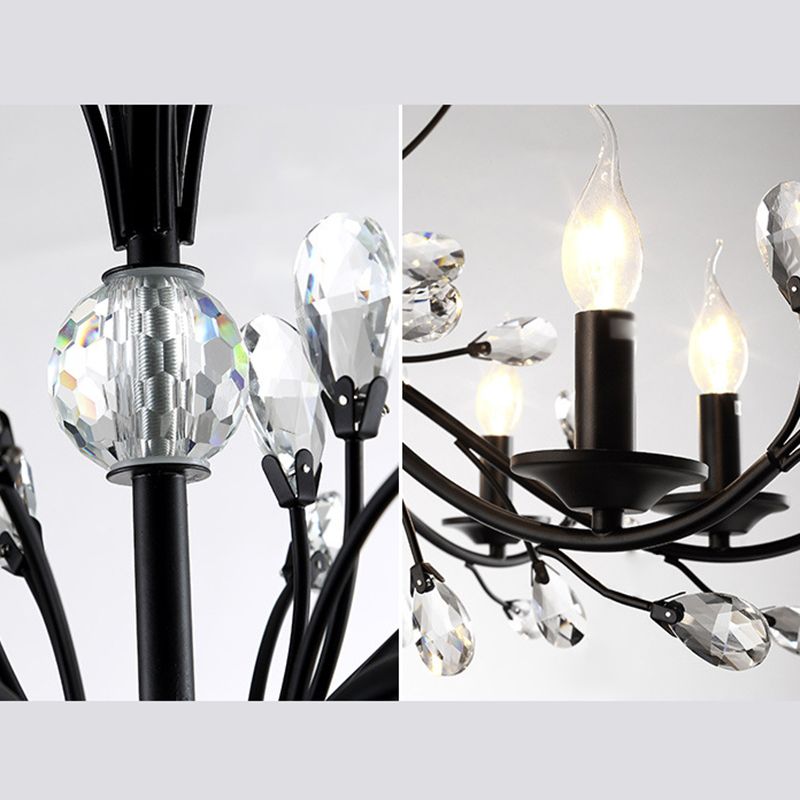 Black Tree Branch Shaped Hanging Light Vintage Crystal Living Room Ceiling Chandelier