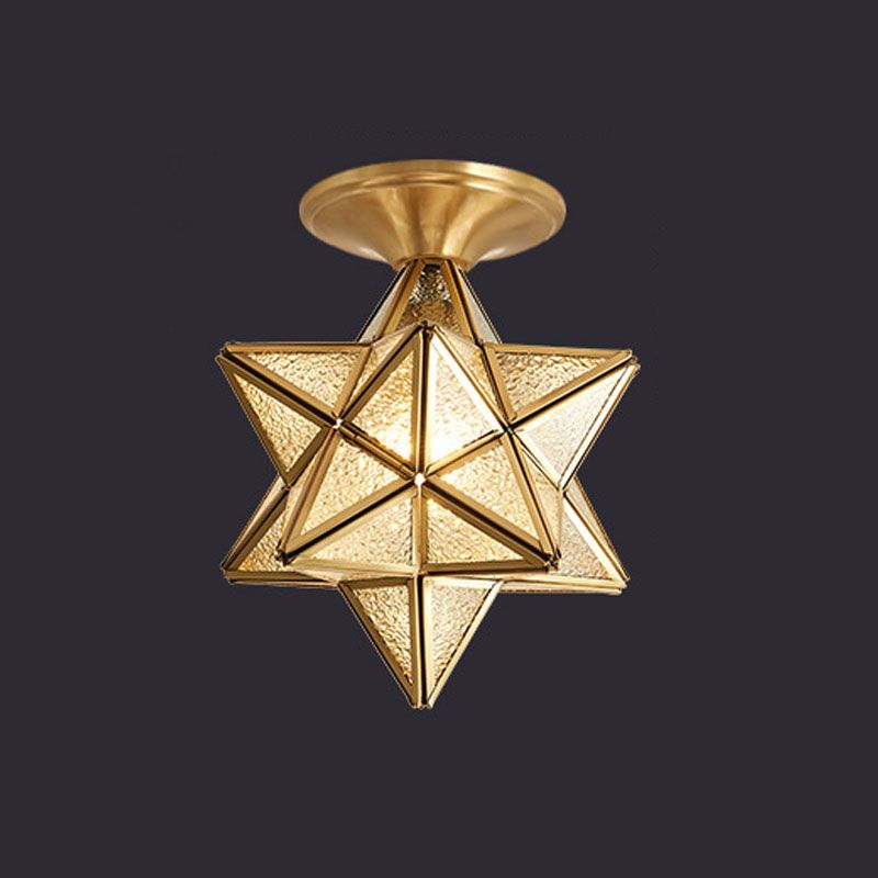 Lámpara de techo de latón y vidrio estilo colonial vintage, lámpara de techo con forma de estrella de cobre para pasillo