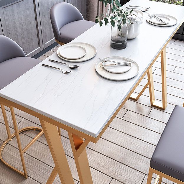 Glam Bar Table Set 1/2/3/5/7 Pcs White Stone Bar Table with Upholstered Stools