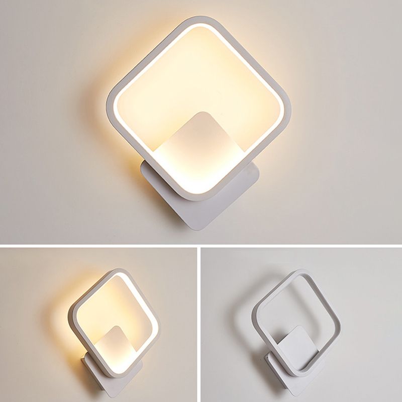 Wit geometrische LED -wandlamp in moderne eenvoud Smeedijzeren wandonderdelen met acrylschaduw