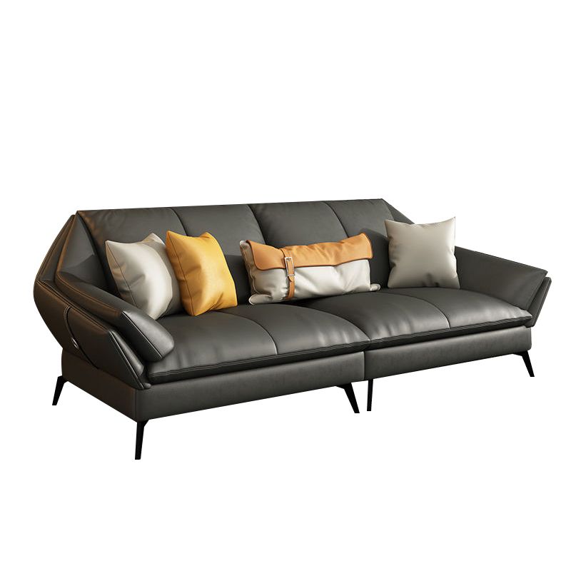 Flared Arm Leather Sofa Cushions Back Modern Sectional for Living Room