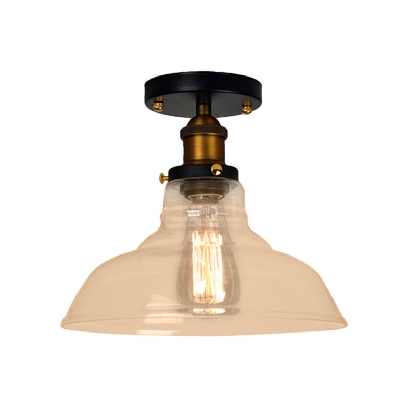 Barn Clear/Amber Glass Semi Mount Lighting Vintage 1 Bulb Bedroom Ceiling Light Fixture