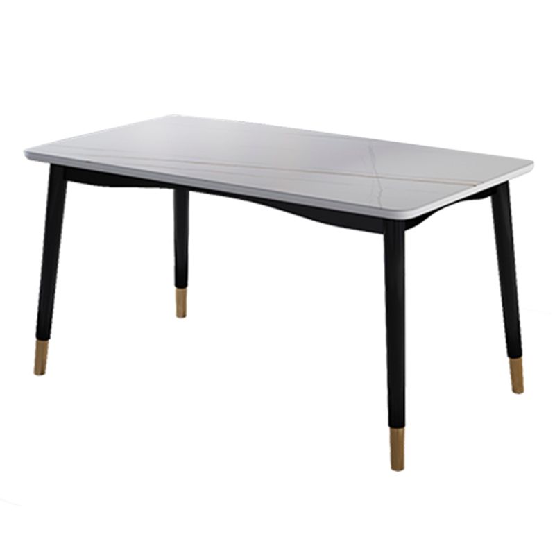 Modern Rectangular Gray Stone Dining Table with 4 Solid Wood Foot