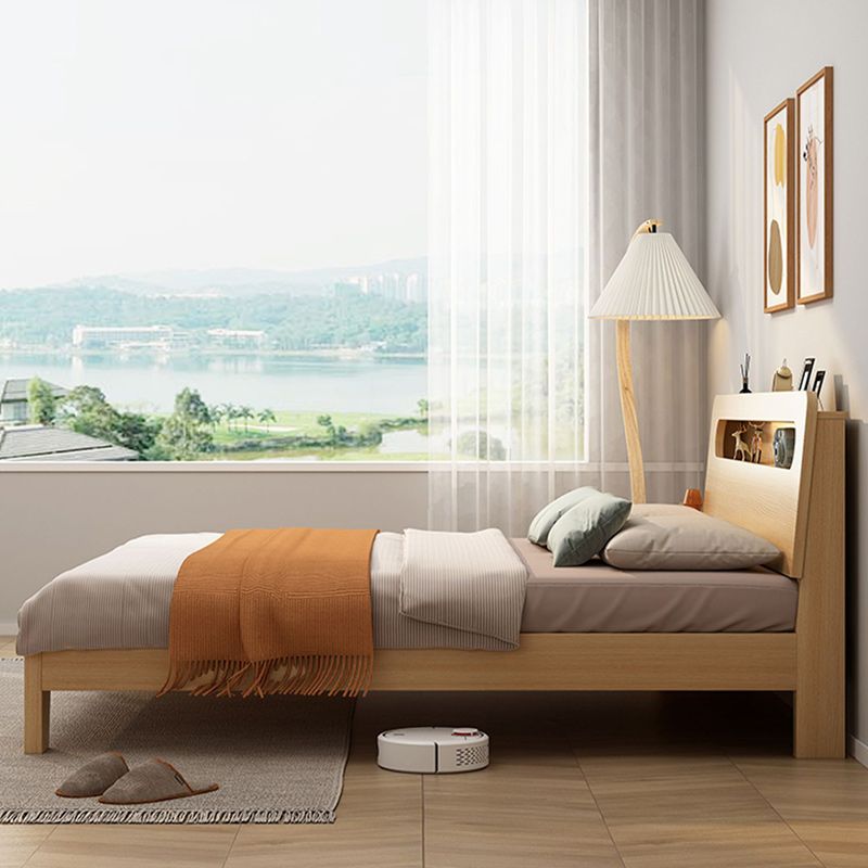 Contemporary Natural Pine Wood Panel Rectangular Mattress Included Panel Bed