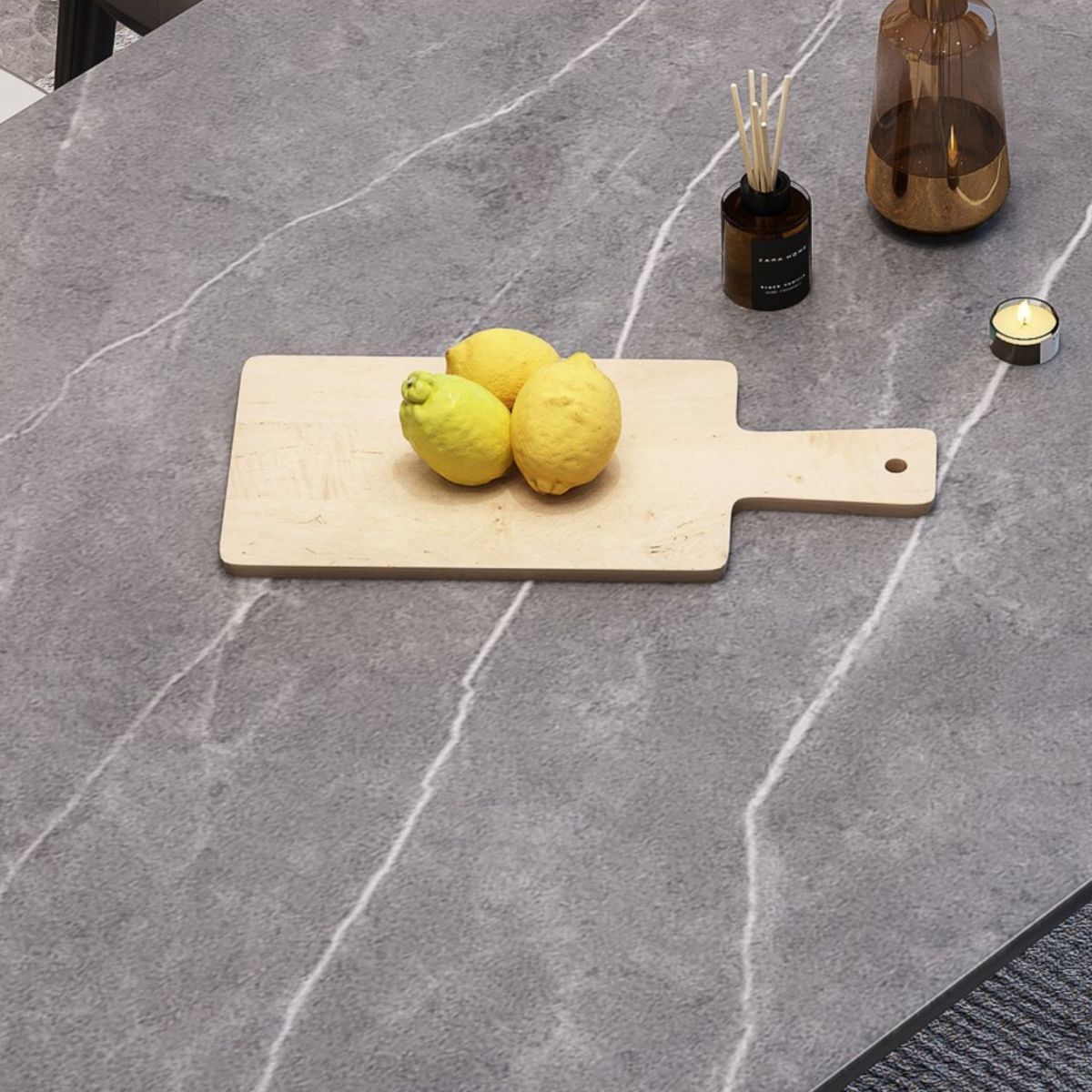 Contemporary Home Sintered Stone Scratch Resistant Dining Table Rectangle Table with 4 Legs Base