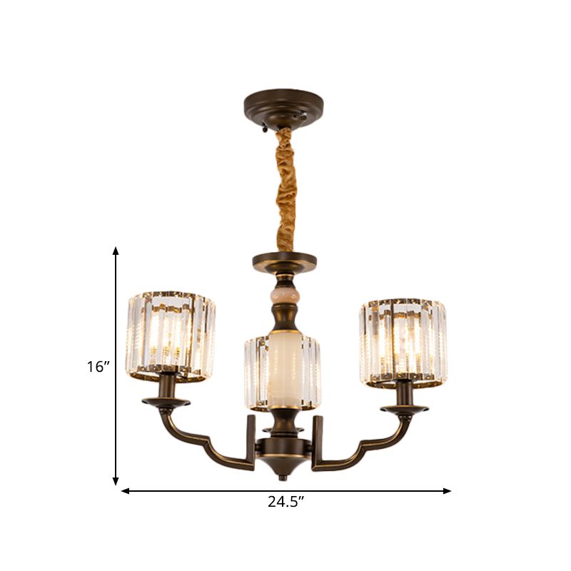 Cilindrische slaapkamerhangophangarm van traditionele kristal 3/6 bollen zwart plafond kroonluchter hanger