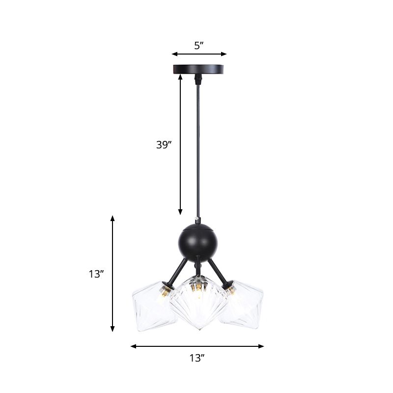 13"/27.5"/34" W Diamond Living Room Chandelier Lamp Amber/Clear Glass 3/9/12 Heads Warehouse Style Pendant Lighting with Sputnik Design