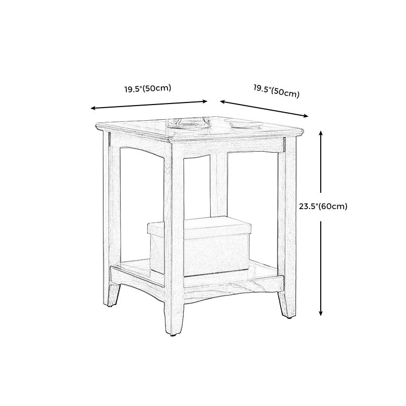 Lving Room Square Wood Top End Table Double Tier 4 Legs Side Table