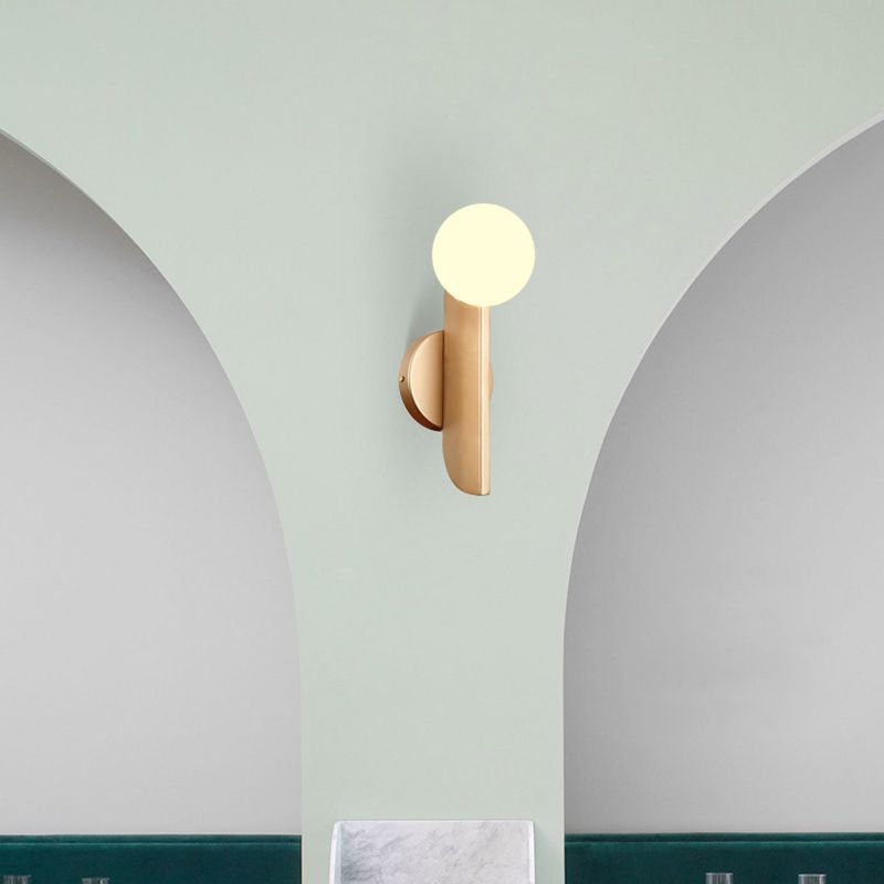 Simple Ball Shape Wall Sconce Matte White Glass 1 Light Gold Wall Mount Light Fixture