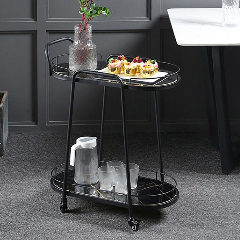 Contemporary Style Oval Prep Table Rolling Metal Prep Table for Kitchen