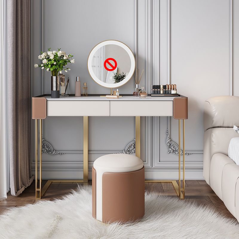 White Slate Vanity Set Metal Table Legs with 2/5 Drawers Dresser