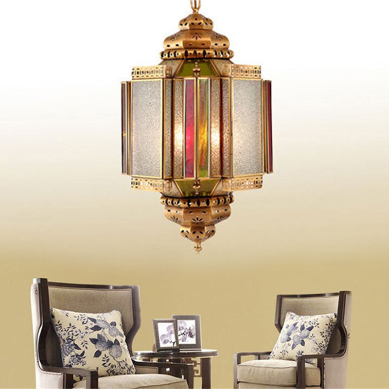 4 Lights Ceiling Chandelier Classic Porch Hanging Lamp with Lantern Frosted Glass Shade in Brass