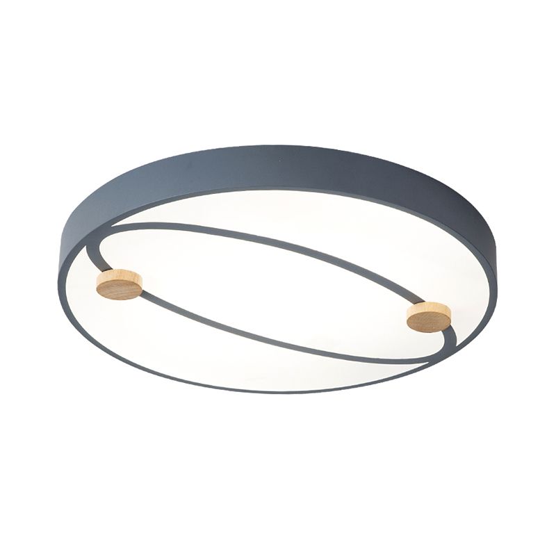 Rounded Acrylic Flush Ceiling Light Nordic Grey/White/Green LED Flush Mount Lighting with Round Wood Decor, 16"/19.5" Wide