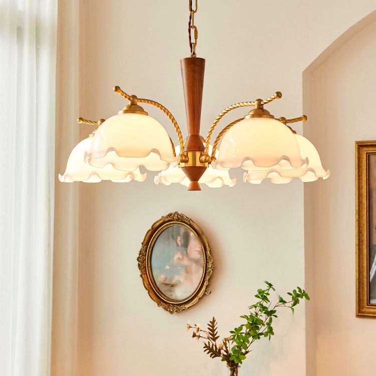 Wood Japanese Style Chandelier Gold Hanging Light with Metal for Restaurant