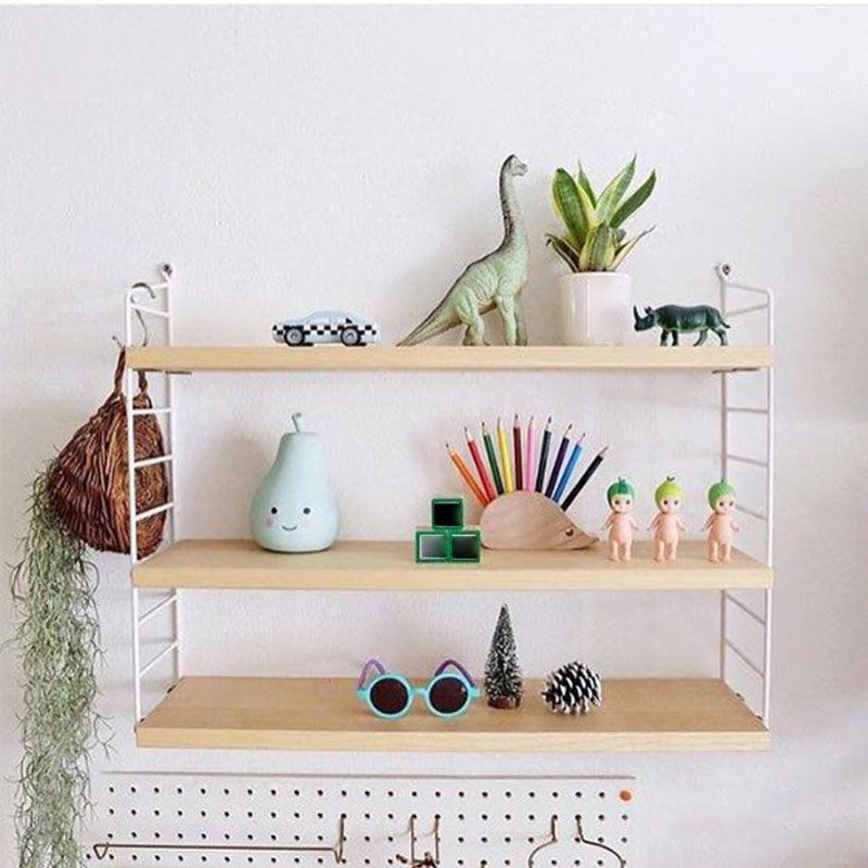 Modern Wall Mounted Bookcase with Solid Wood Rectangular Shelves