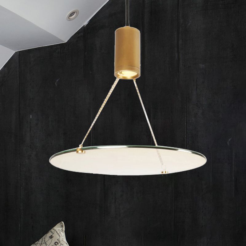 Simplicity Cylinder Hanging Ceiling Light Brass LED Dining Room Drop Pendant in Warm/Natural Light with Tempered Glass Disc