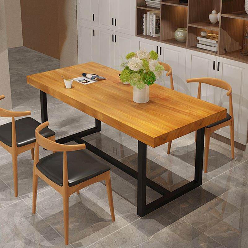 Rectangle Black Base Dining Table Modern Pine Wood Table for Dining Room